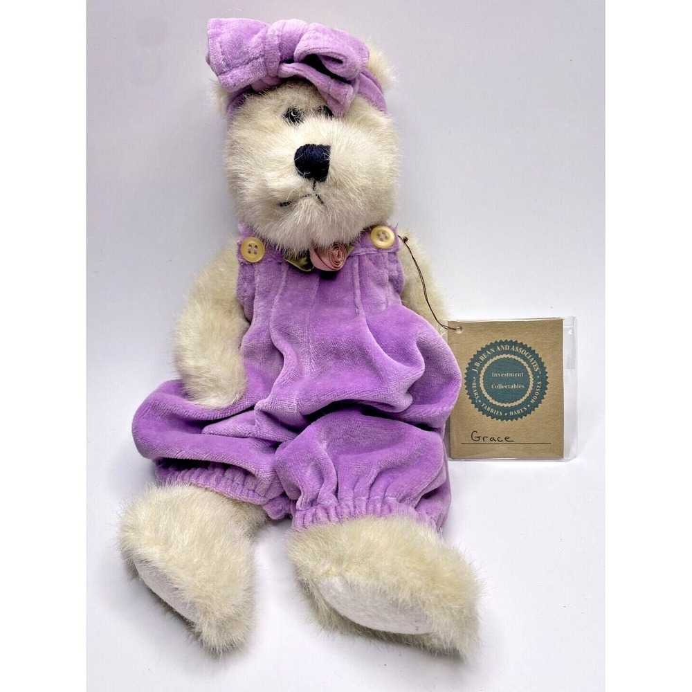 Boyd's Bears "Grace" Teddy Bear Purple Overalls 11" With Tags BB18